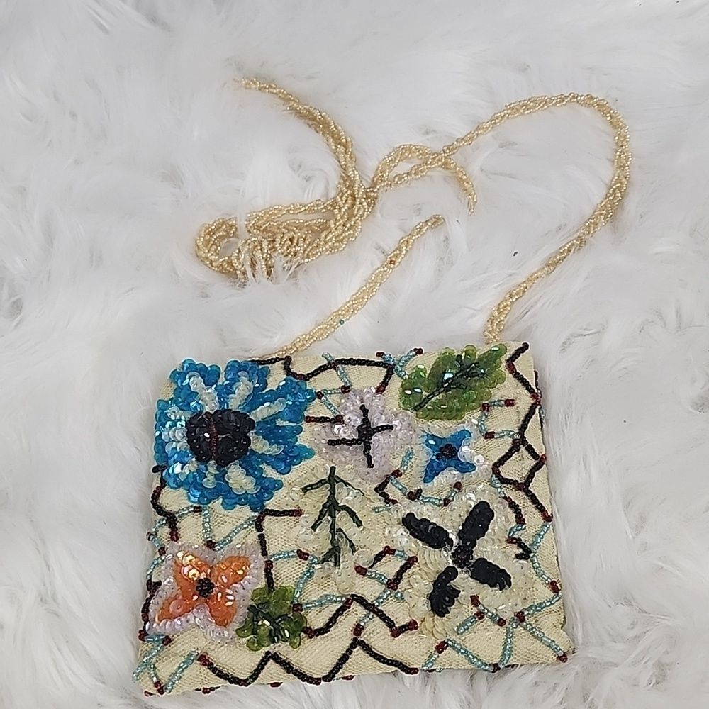 Pierre Urbach Sequin Beaded Evenin Bag with Braided Seed Bead Crossbody Vintage